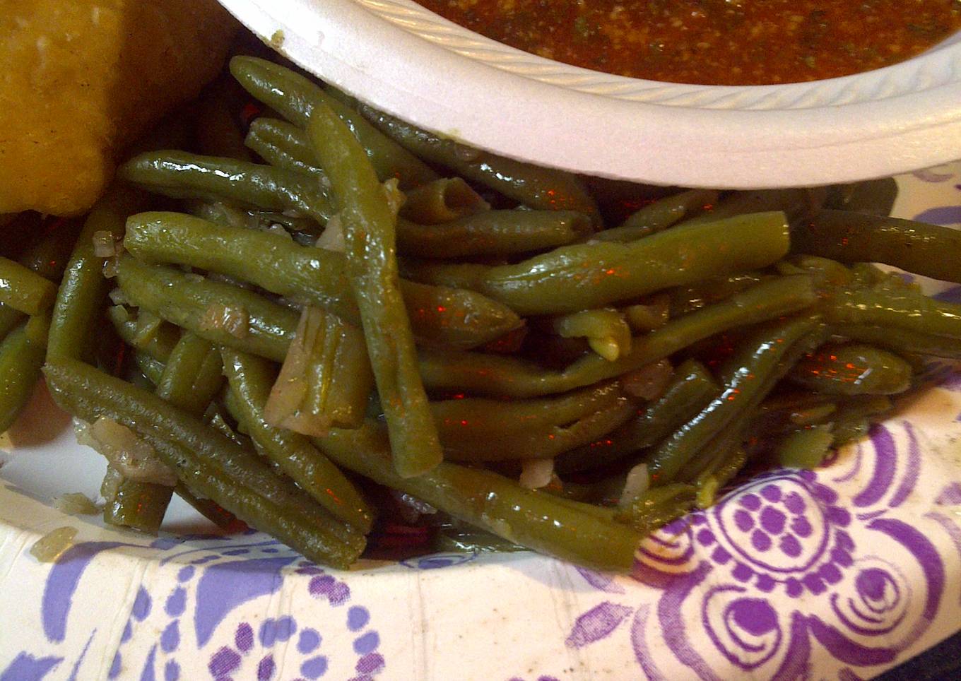 Fried green beans and onions