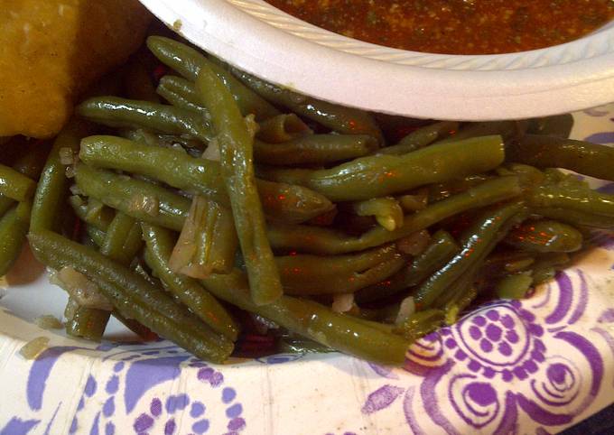 Fried green beans and onions