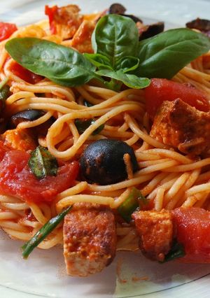 A picture of Spaghetti with Tofu.