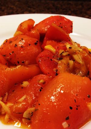 A picture of Quick Appetizer: Garlic Sautéed Tomatoes.