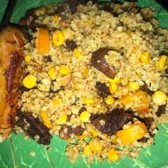 Veggie Bulgur wheat with suya A picture of Veggie Bulgur wheat with suya.