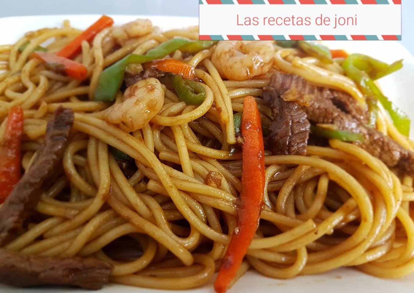 Tallarines con Ternera y Gambas / recetas de comida china