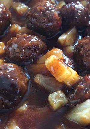 A picture of BBQ meatballs.