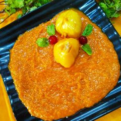 Kesari sauce with stuff jackfruit A picture of Kesari sauce with stuff jackfruit.