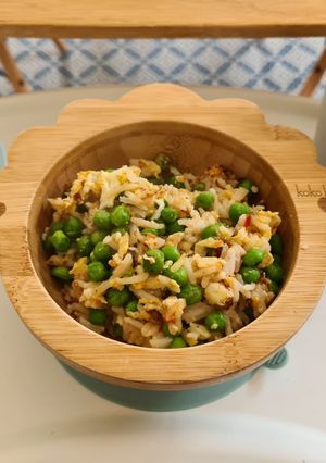 A picture of Pea-lover easy fried rice for little ones, and grown ups too!.