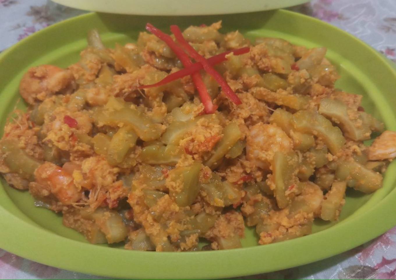 Tumis Pare pedas Udang Telur