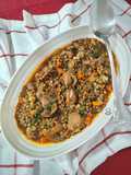 Lentejas con mollejas y caldo de pollo y verduras casero