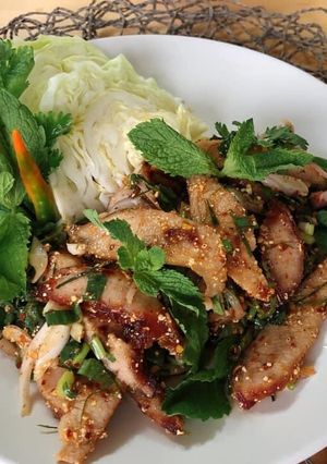 A picture of Spicy Thai Salad • Thai Grilled Pork Salad • Nam Tok Moo |ThaiChef food.