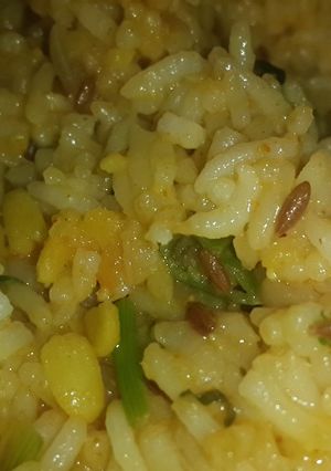 A picture of Dal khichadi with leftovers.