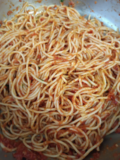 A picture of Pasta with Homemade Sauce and Garlic.