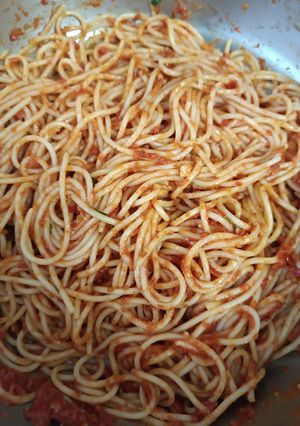A picture of Pasta with Homemade Sauce and Garlic.