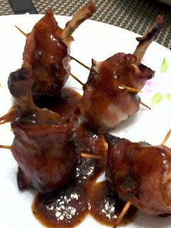 A picture of Bacon Wrapped Chicken Drumettes.