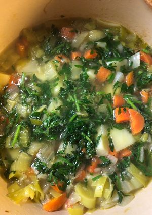 A picture of Carrot top soup - vegan.