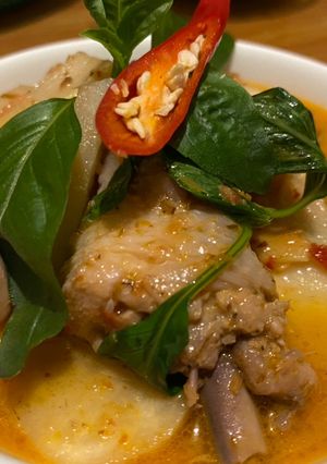 A picture of Red Curry Chicken with Pickled Bamboo Shoots.