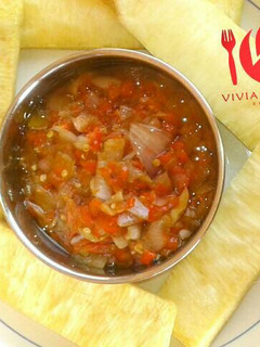 A picture of Fried Yam and Pepper Sauce.