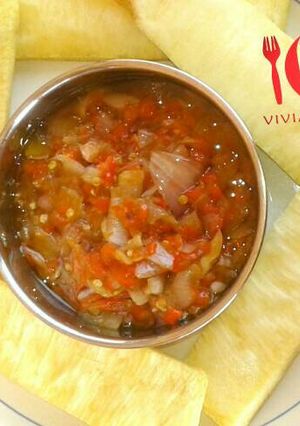 A picture of Fried Yam and Pepper Sauce.