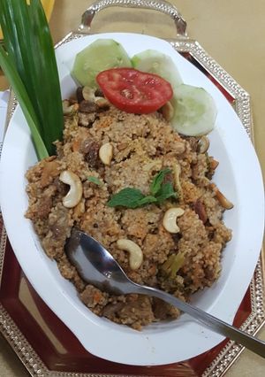 A picture of Kuthiraivali mutton and brocolli biriyani.