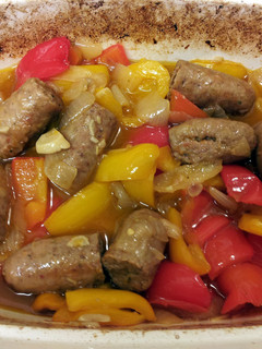 A picture of Sausage and peppers.