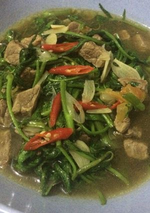 Foto resep Cah kangkung daging