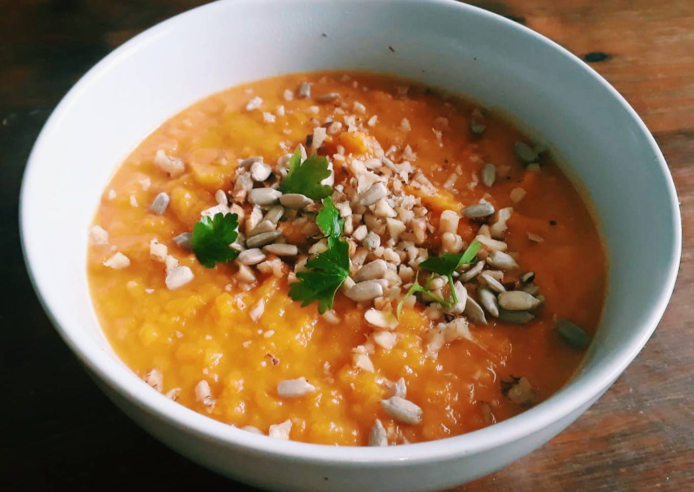 Sopa crema de calabaza, zanahoria y papá (vegan)
