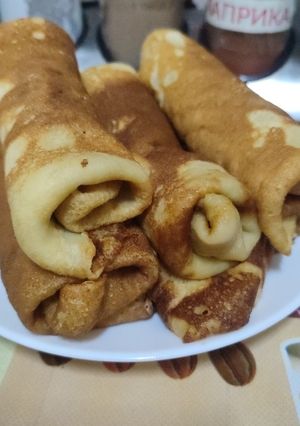 Фото Вкусные блины с шоколадной пастой.