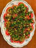 Tomato carpaccio with spring onion and ginger salsa