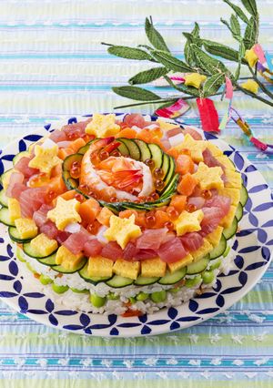 A picture of Chirashi-Style Tanabata Sushi Cake.