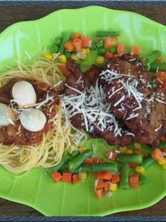 Foto resep Spagheti Steak Galantine Telur Puyuh Sayuran Keju Kuah Asam Manis No MSG