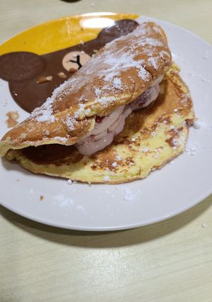 冰淇淋鬆餅、蜂蜜鬆餅（自製鬆餅粉、無泡打粉） 的食譜成品照片