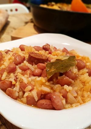 A picture of Pinto Beans with Rice and Chorizo.