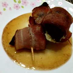 A picture of Bacon Wrapped Plum And Cheese With Sherry Vineger Honey Sauce.