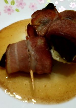 A picture of Bacon Wrapped Plum And Cheese With Sherry Vineger Honey Sauce.