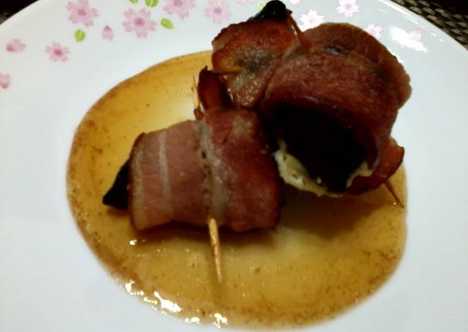 How to Prepare Quick Bacon Wrapped Plum And Cheese With Sherry Vineger Honey Sauce