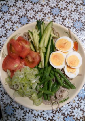 A picture of Chilled Soba with Seasonal Vegetables.