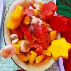 A picture of Fruit Salad In Watermelon Bowl.