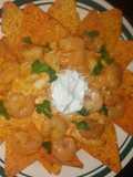 Buffalo chicken and shrimp nachos