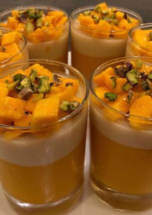 A picture of Mango vanilla panna cotta.