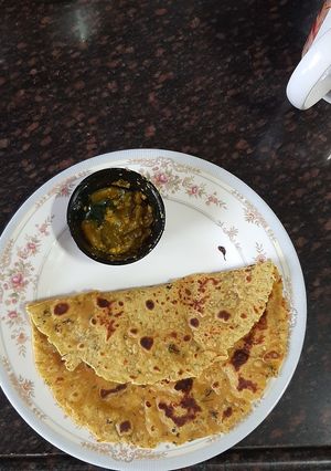 A picture of Kasuri methi, till and dahi paratha.
