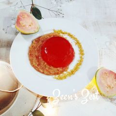 A picture of Guava Jello with Pink Guava Compote.