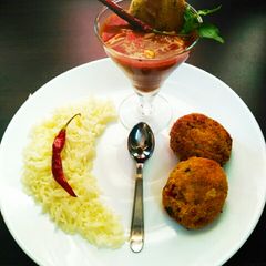 A picture of Crispy Soya Kababs With Spicy Marinara Sauce.