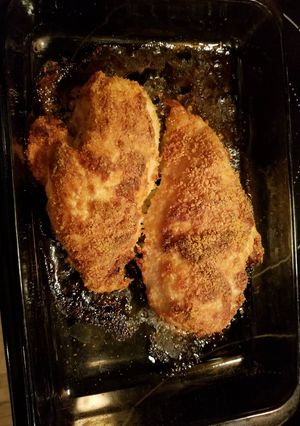 A picture of Easy parm encrusted chicken breast.