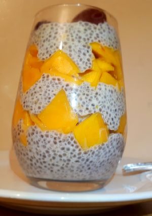 A picture of Coconut milk mango chia pudding.