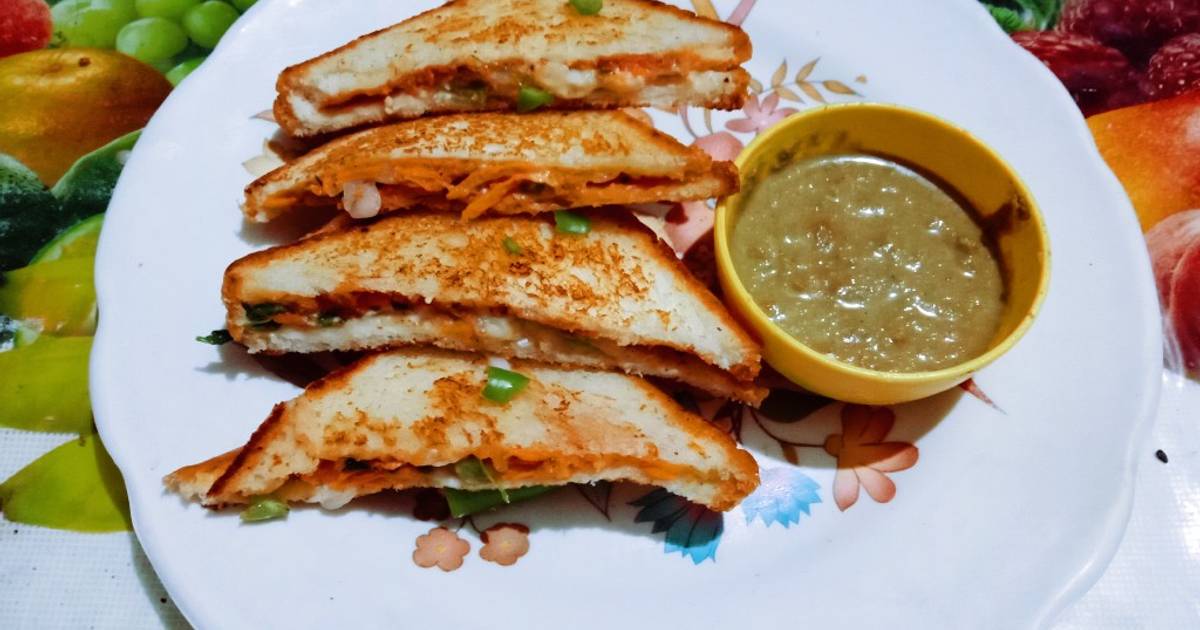 Amul cheese spread vegetable sandwich Recipe by Ramaben Joshi Cookpad