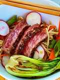 Ginger-Sesame Soba Noodle Salad with Seared Wagyu Steak