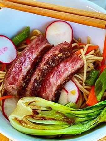 Easy Way Make Recipe Ginger-Sesame Soba Noodle Salad with Seared Wagyu Steak that is Delicious, Tasty}