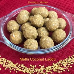 A picture of Methi Coconut Laddu.