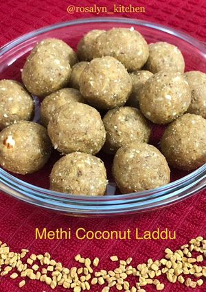 A picture of Methi Coconut Laddu.