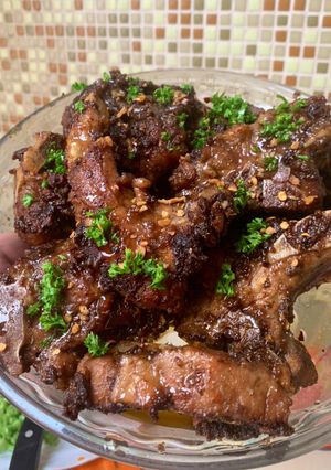A picture of Turf It! The Filipino Style Sweet & Spicy Cajun Ribs w/ Cajun Fried Rice.