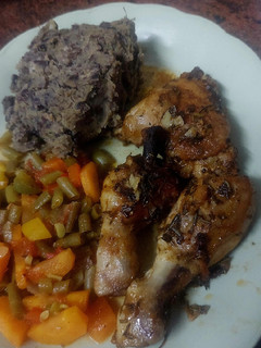 A picture of My favorite meal- mukimo njahi, chicken & Veggies.