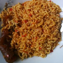 Peppered noodles and cow skin A picture of Peppered noodles and cow skin.
